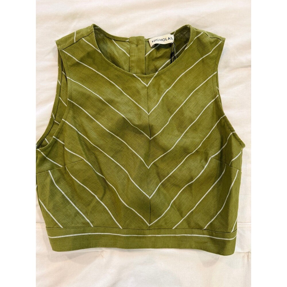 NICHOLAS Lucienne Linen Blend Top Leaf/Milk Size 4